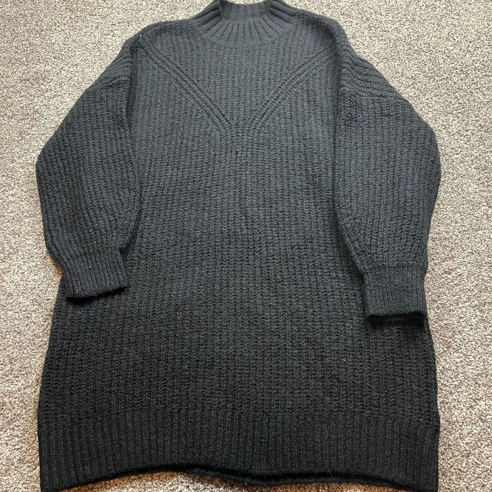 Old Navy Sweater Dress Womens XL Black Ribbed Mock Neck Tunic sweater